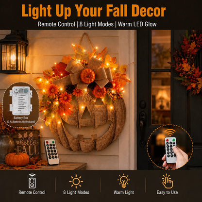 ⚡Hot Sales 49% OFF🎃✨ Lighted Burlap Pumpkin Wreath