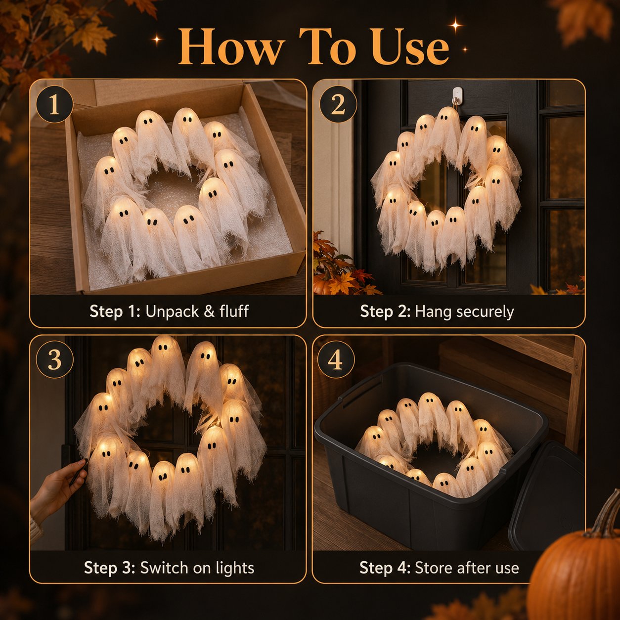 Light-Up Halloween Ghost Wreath