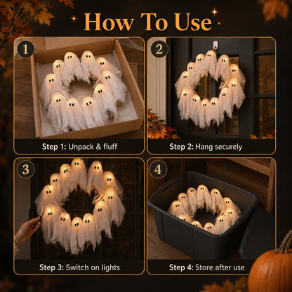 Light-Up Halloween Ghost Wreath