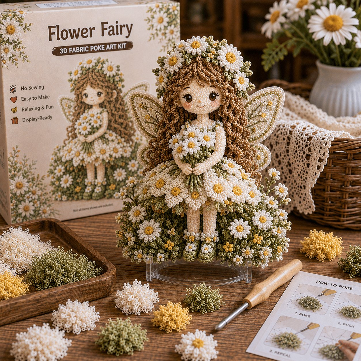 🔥HOT SALE 49% OFF – 🌸🧚‍♀️ Flower Fairy 3D Fabric Poke Art Kit | No-Sew Fluffy Fabric Craft with Raised Floral Texture & Display-Ready Fairy Decor ✨