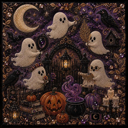 🔥Last Day 49% OFF - 👻 Cute Ghosts Pumpkins 3D Pearl Mosaic Art Kit Halloween Decor (No Mess, Beginner), Age 8+