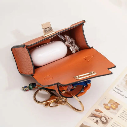 Mini Square Bag Pendant Keychain - High Quality Leather with Colorful Strap