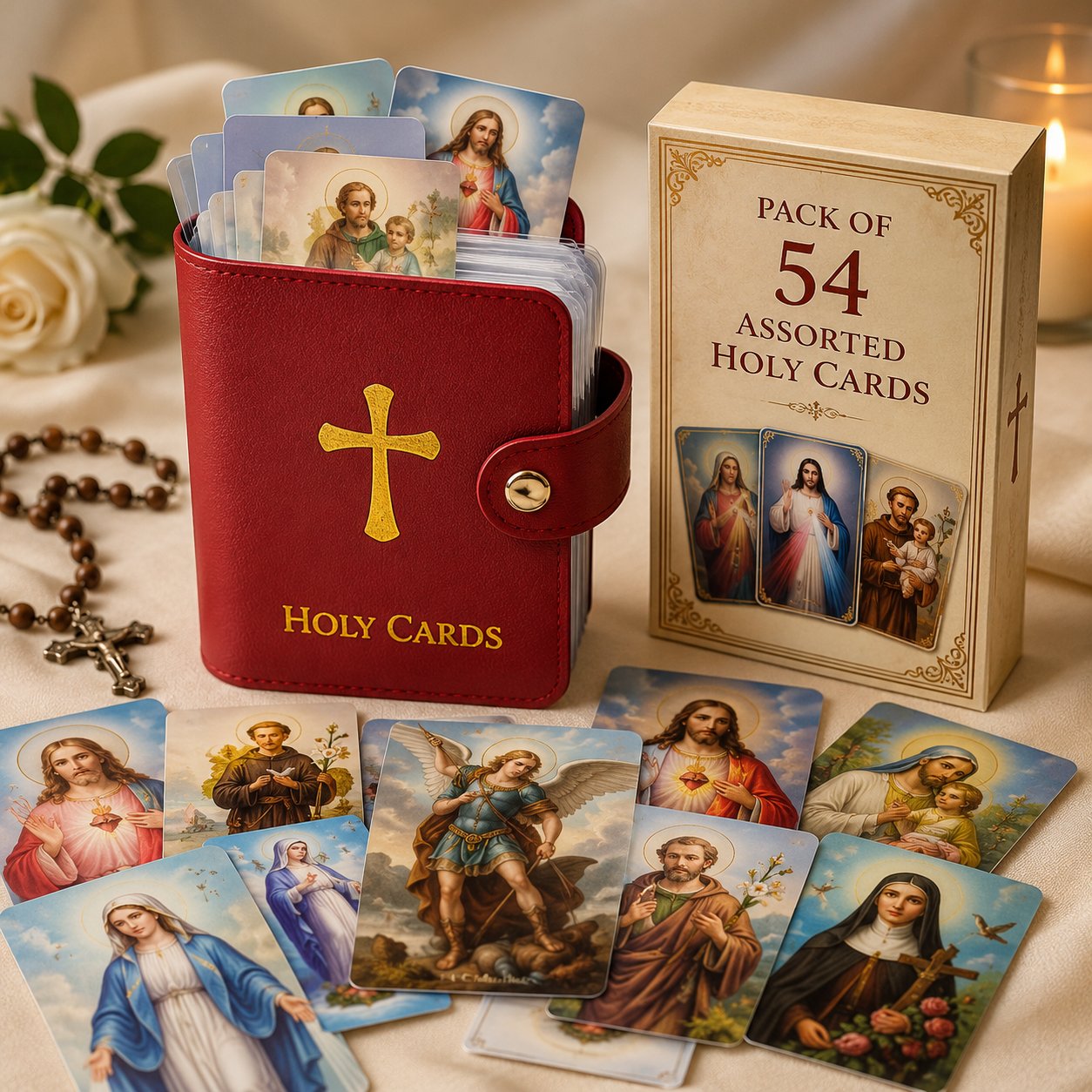 ✝️🎁Catholic Genuine Leather Holy Card Holder – Pocket Prayer Card Organizer with Snap Closure