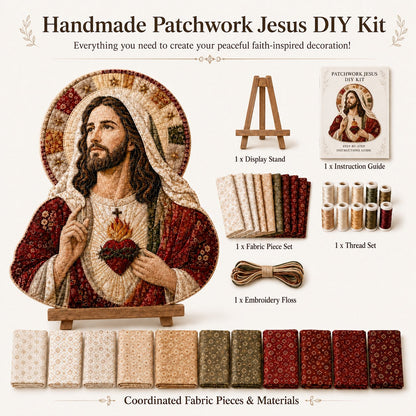 ✝️🧵 Premium Handmade Patchwork Jesus DIY Kit | High-Quality Layered Fabric with Stitched Details DIY Handmade Devotional Decor 🕊️✨