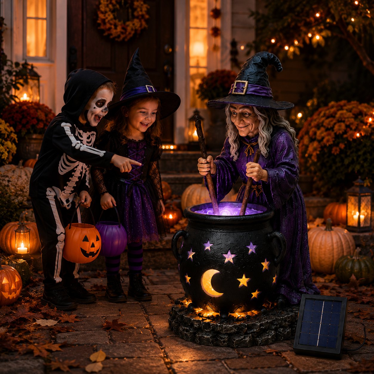 ☀️🔮Solar Witch & Glowing Cauldron Halloween Garden Light