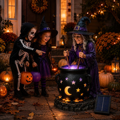 ☀️🔮Solar Witch & Glowing Cauldron Halloween Garden Light
