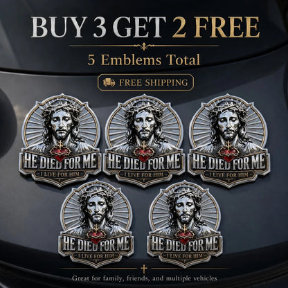 ❤️He Died For Me 3D Metal Emblem ✝️ | Waterproof • No Fade • No Rust • Adhesive & Magnetic (2-in-1) 🧲