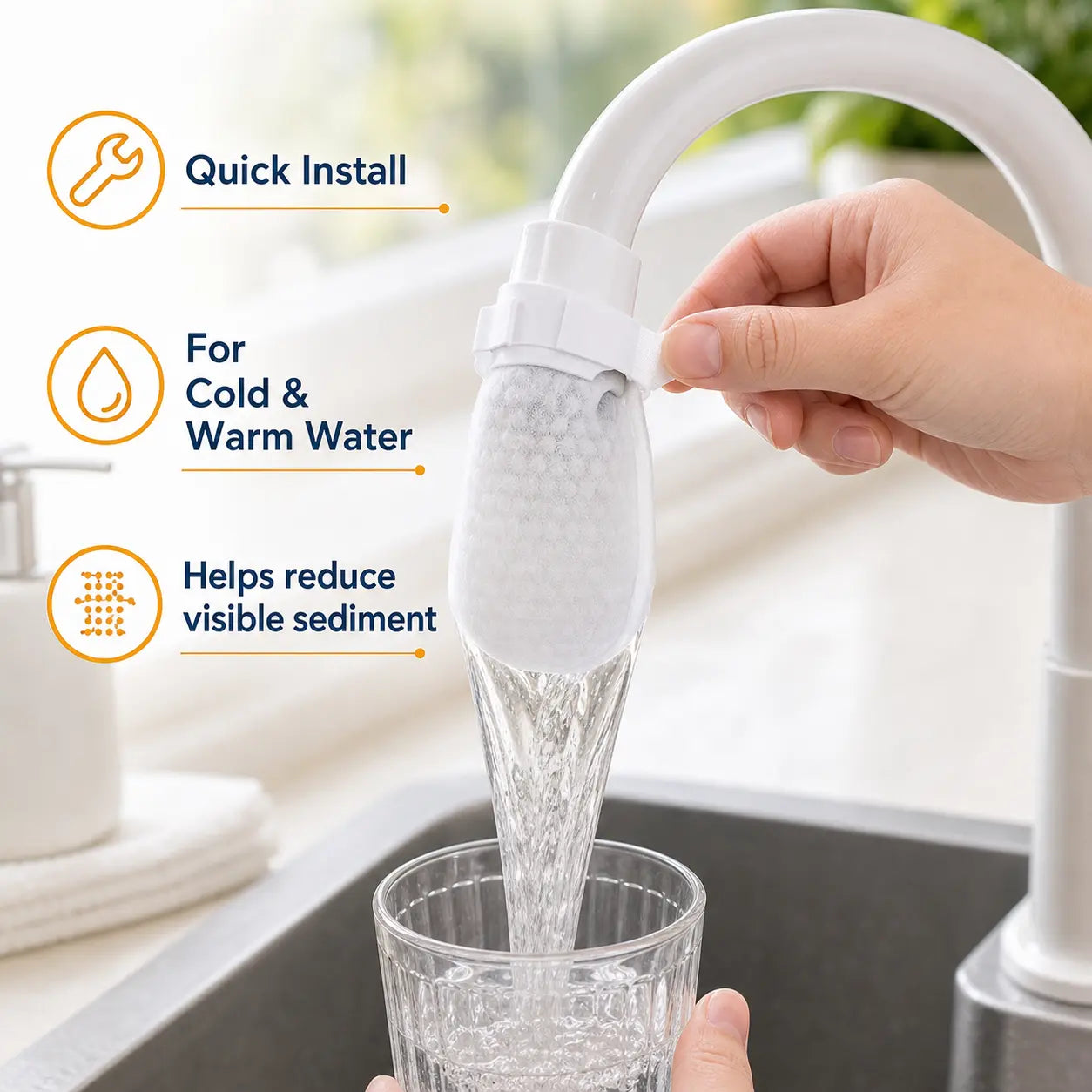 🔥Flash Sale 60% OFF🔥50PCS Disposable Cotton Faucet Filter Bags- Splash-Reducing Sediment Filter Socks for Kitchen & Bathroom