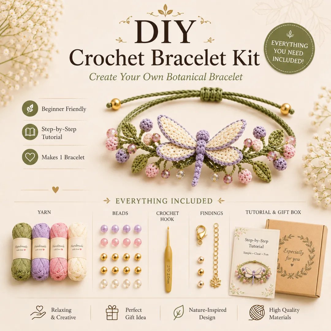 🎁DIY Nature-Inspired Crochet Bracelet Kit❤️