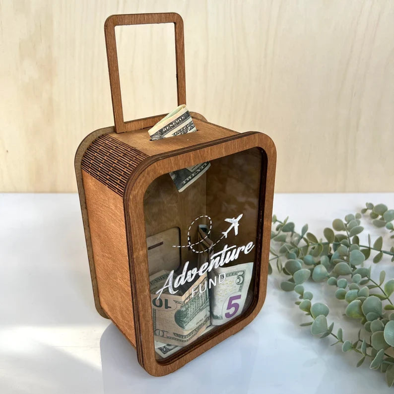 ✈️Adventure Fund, 🛳️Money Box, 🚌Vacation Fund, Handmade wooden piggy bank