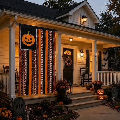 Halloween Banner Flag Pre-Lit Pumpkin Fabric Ribbon Garland Streamers