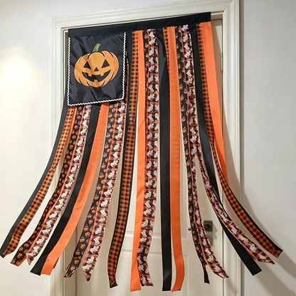 Halloween Banner Flag Pre-Lit Pumpkin Fabric Ribbon Garland Streamers