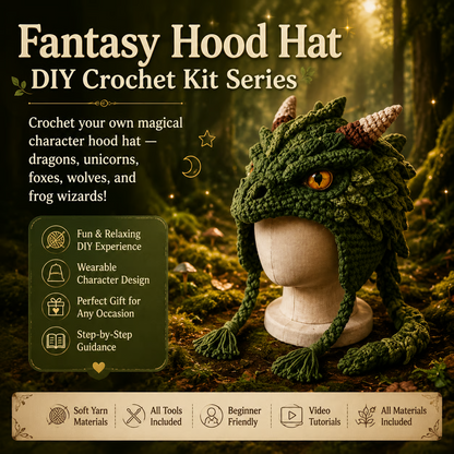 🔥LAST DAY 50% OFF - 🧵Fantasy Hood Hat DIY Crochet Kit – Create Your Own Magical Wearable Character Hat🎁Beginner Friendly