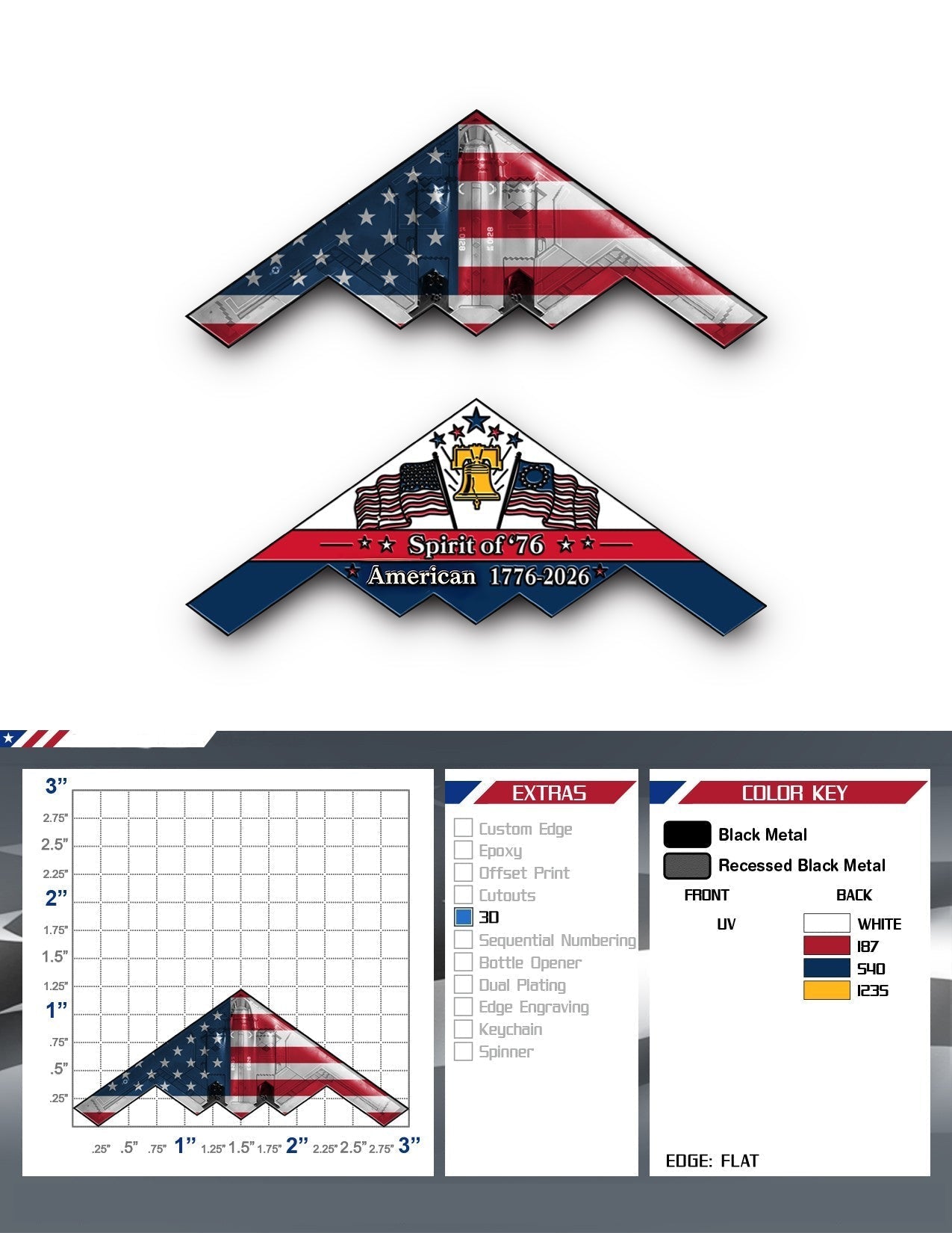 Spirit of ’76 B-2 Stealth Bomber Challenge Coin – 250th Anniversary Patriotic Collectible