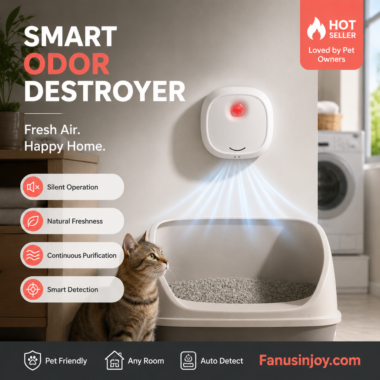 🔥Limited Time 50% OFF! 🌬️Say goodbye to unpleasant odors with it! Smart Quiet Pet Odor Eliminator
