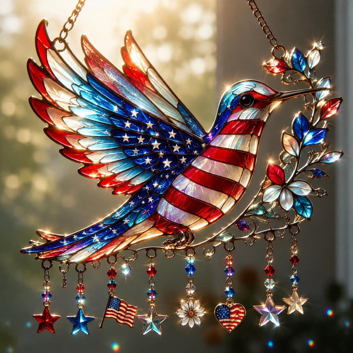 Patriotic Hummingbird Suncatcher 🎉 - 250th Anniversary Gift 🎆