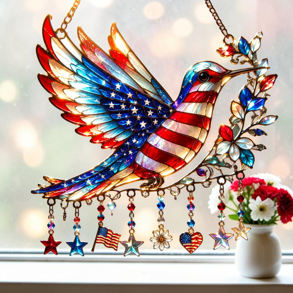 Patriotic Hummingbird Suncatcher 🎉 - 250th Anniversary Gift 🎆
