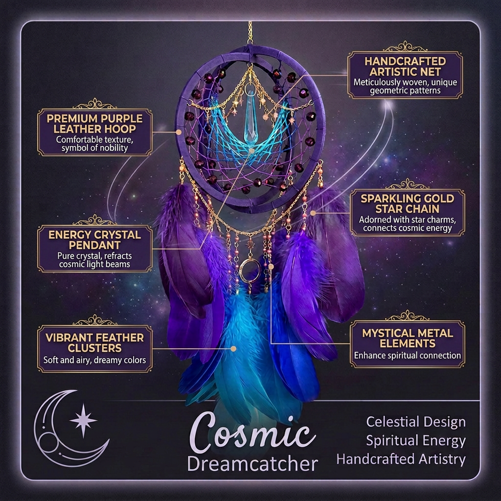 🌌 Cosmic Crystal Dreamcatcher | Gradient Feather Wall Decor ✦ Multi-Scene Spiritual Ornament