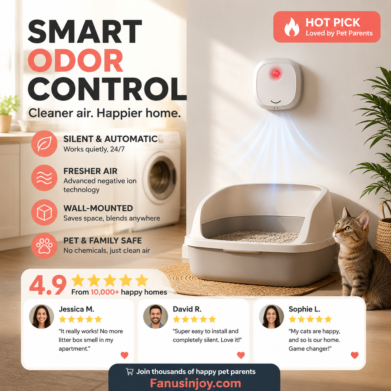🔥Limited Time 50% OFF! 🌬️Say goodbye to unpleasant odors with it! Smart Quiet Pet Odor Eliminator
